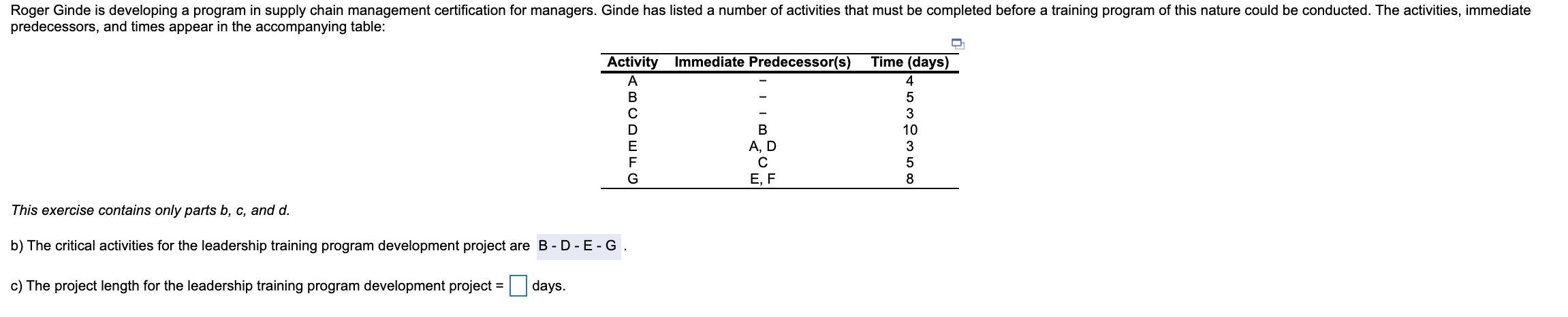 Roger Ginde is developing a program in supply