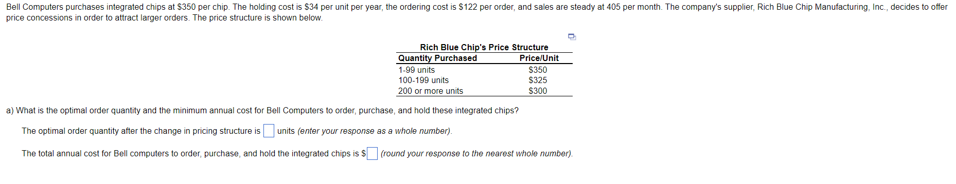 Bell Computers purchases integrated chips at $350
