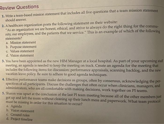 Review Questions 1. Write a team-based mission