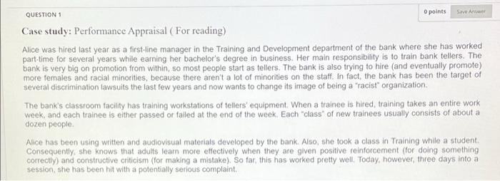 0 points Save Answer QUESTION 1 Case study: