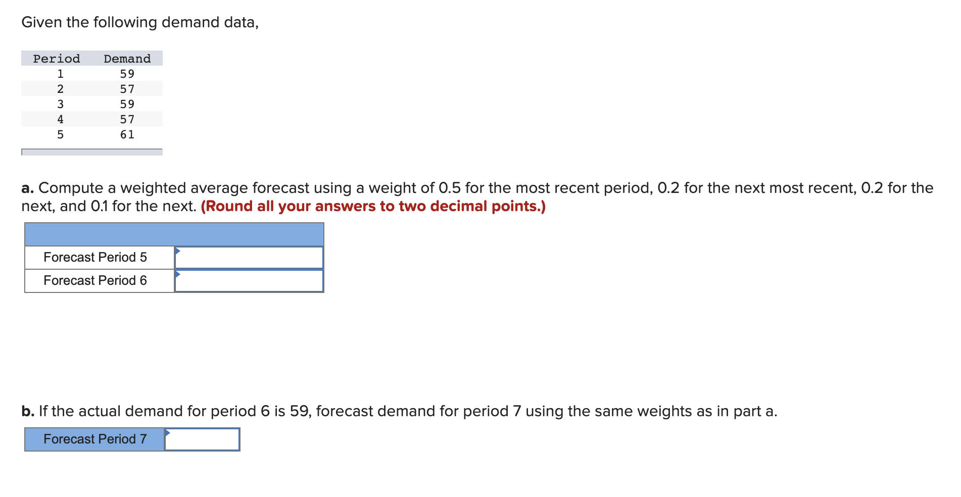 Given the following demand data, Demand 59 Period