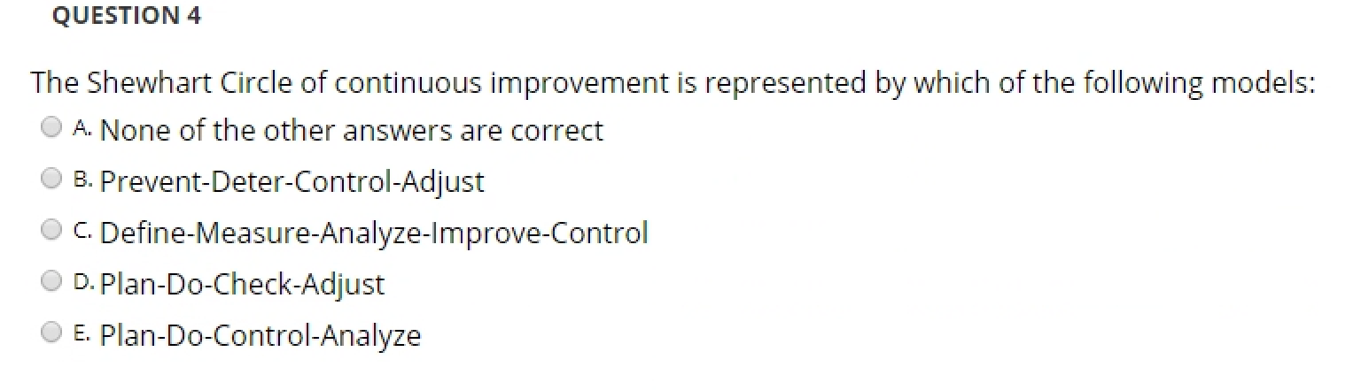 QUESTION 4 The Shewhart Circle of continuous