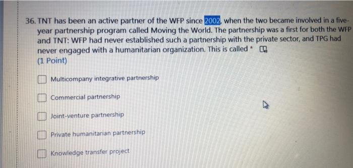 36. TNT has been an active partner of the WFP