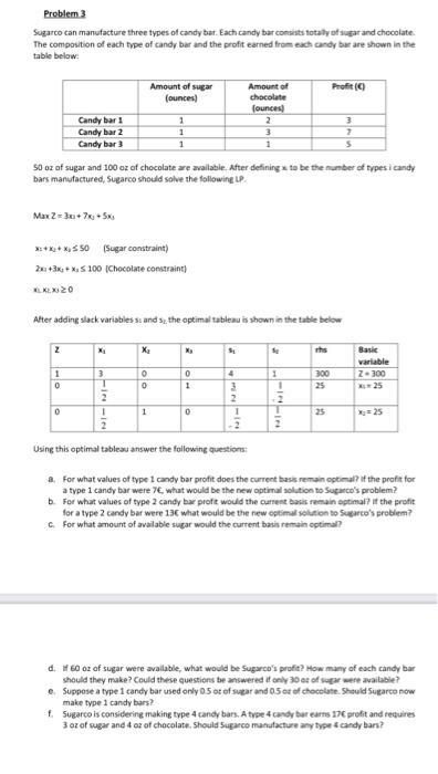 Problem 3 Sugarco can manufacture three types of