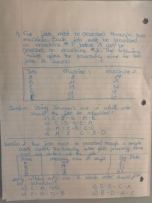 on 20 1) five jobs must be processed through two