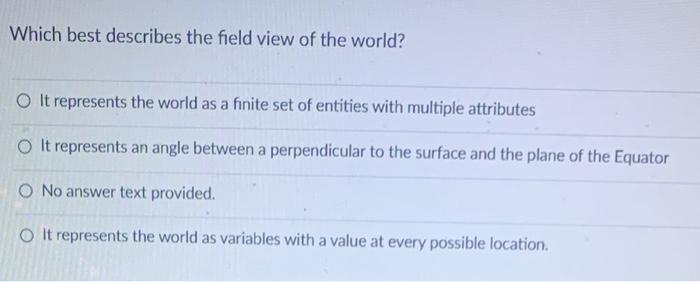 Which best describes the field view of the world?