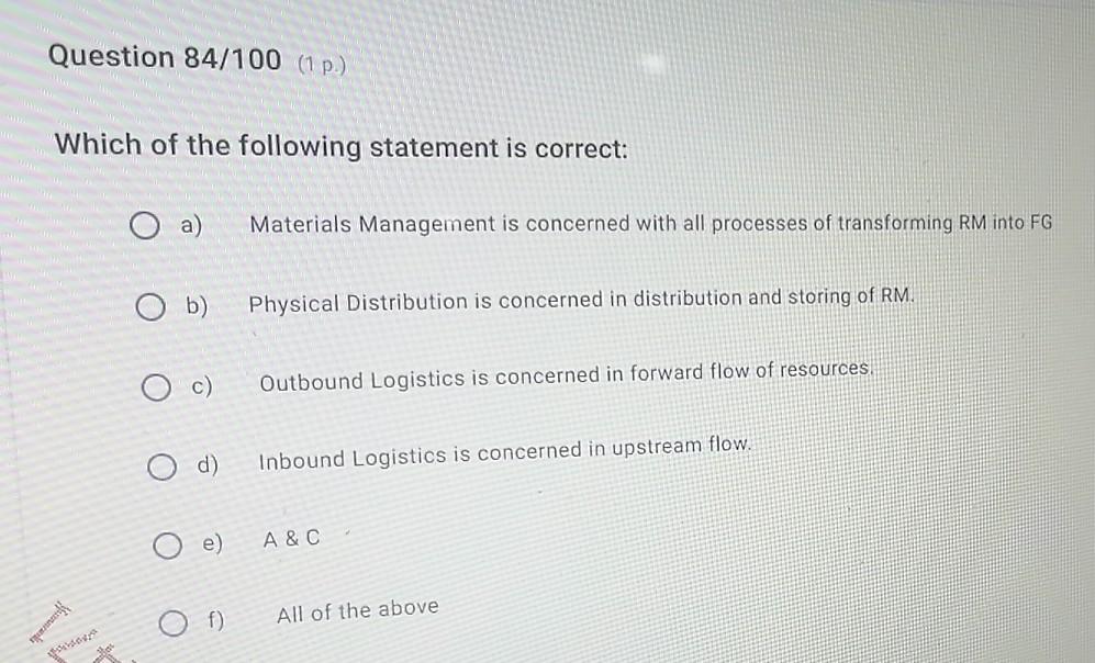 Question 84/100 (1 p.) Which of the following