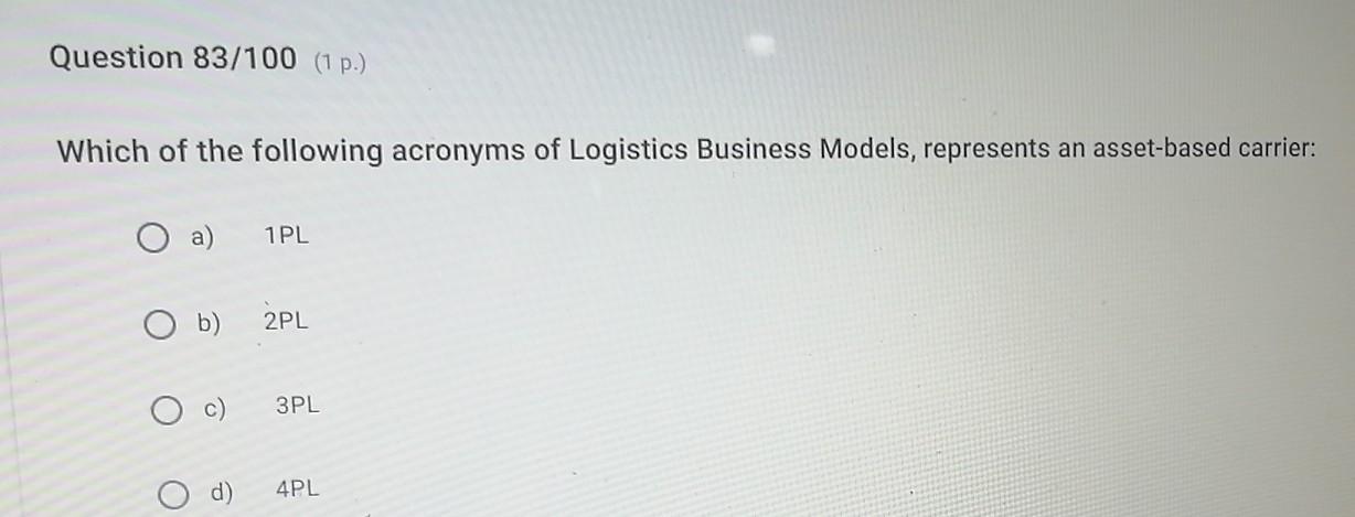 Question 84/100 (1 p.) Which of the following