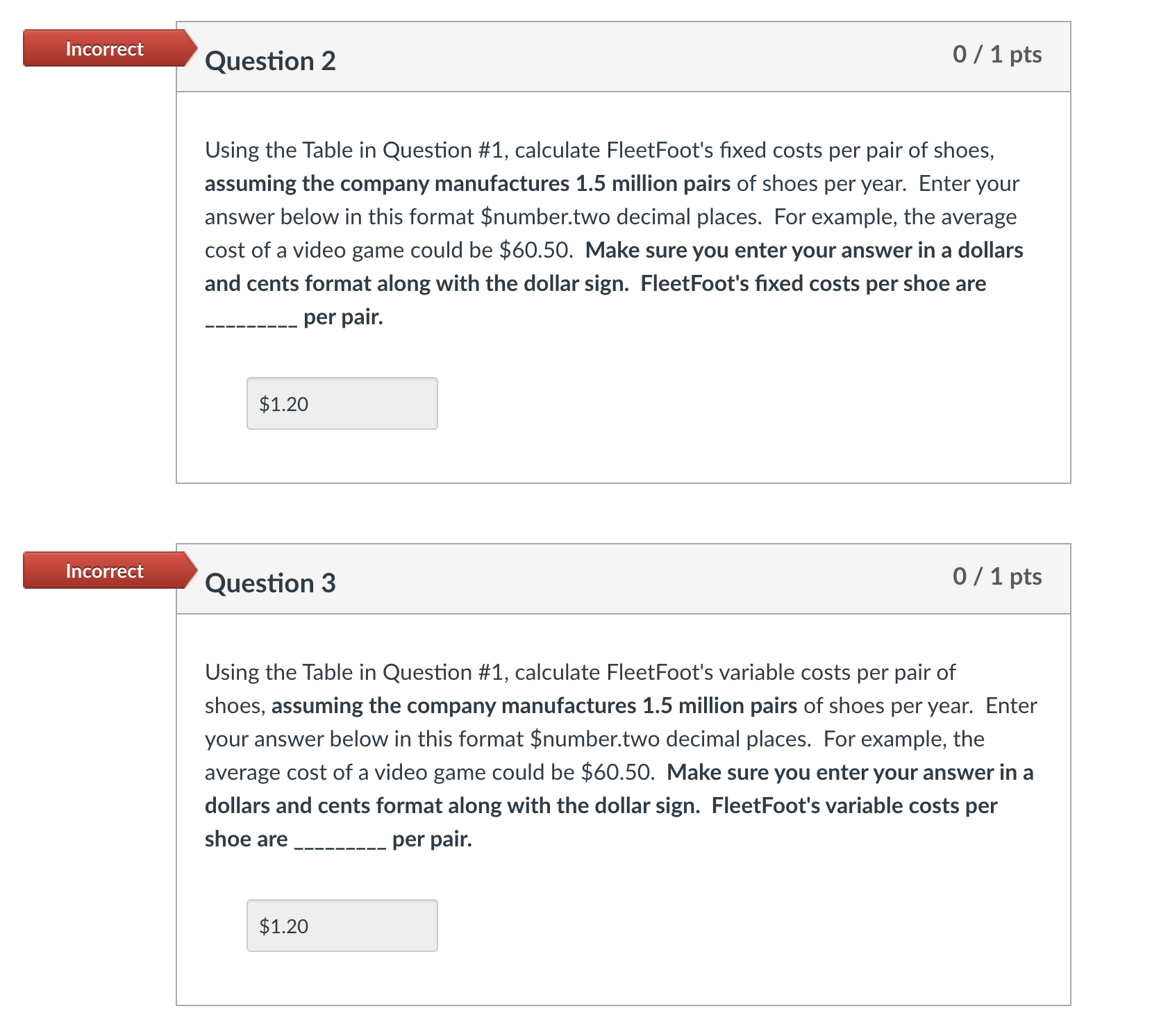Using the Table in Question #1, calculate