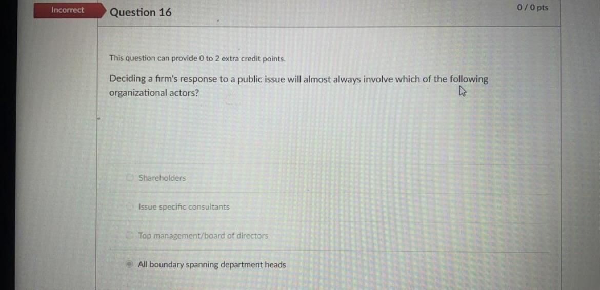 Incorrect Question 16 0/0 pts This question can