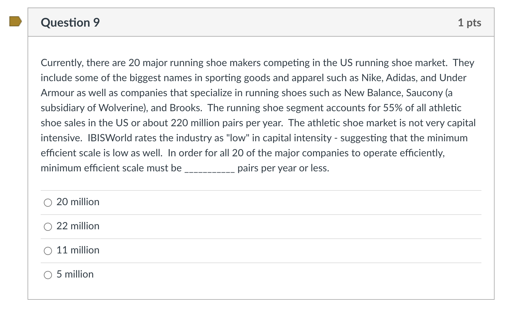 Currently, there are 20 major running shoe makers