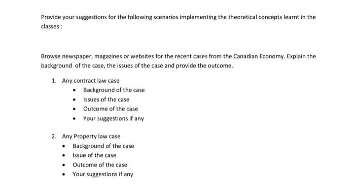 Business Law Provide your suggestions for the