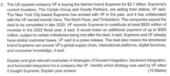 2. The US apparel company VF is buying the