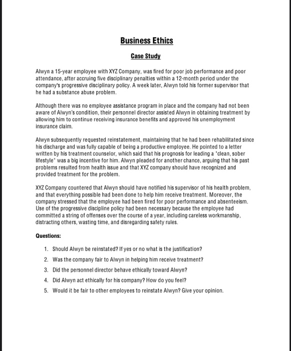 Business Ethics Case Study Alwyn a 15-year