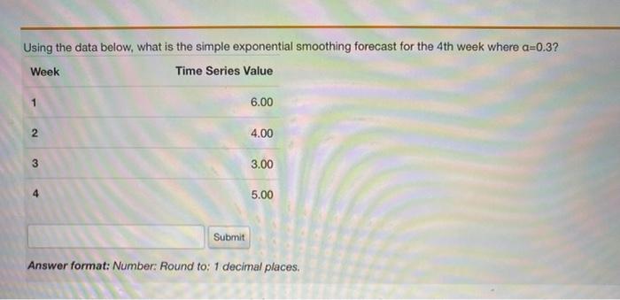 Using the data below, what is the simple
