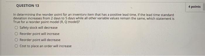 inventory forecast analytic QUESTION 13 4 points