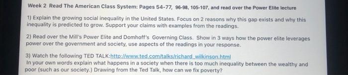Week 2 Read The American Class System: Pages