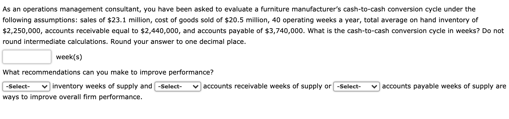 As an operations management consultant, you have