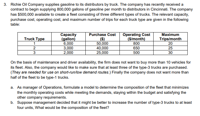 3. Richie Oil Company supplies gasoline to its