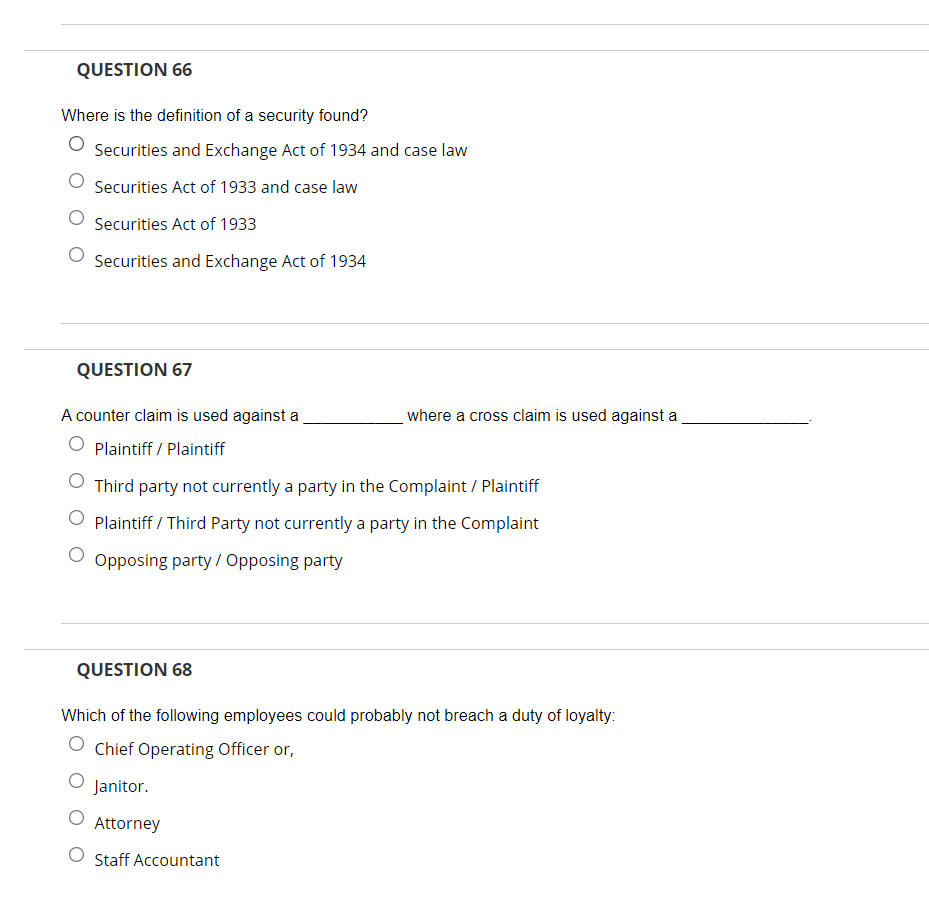 QUESTION 66 Where is the definition of a security