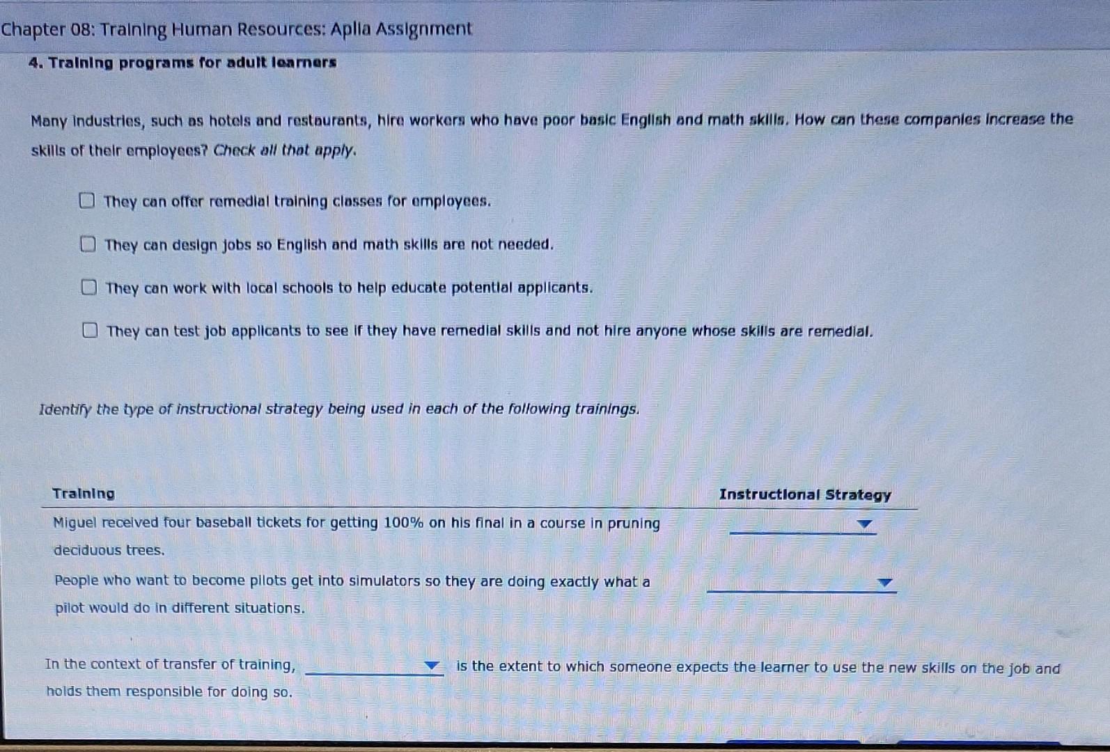 Chapter 08: Training Human Resources: Aplia