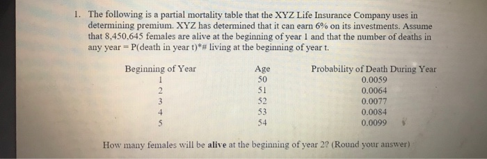 1. The following is a partial mortality table