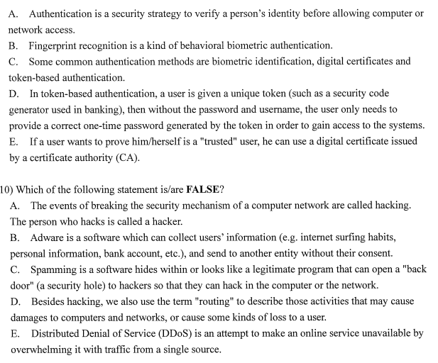 9) Which of the following about authentication