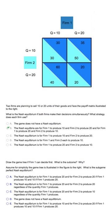 Firm 1 Q=10 Q=20 30 35 Q-10 30 50 Firm 2 20 Q=20