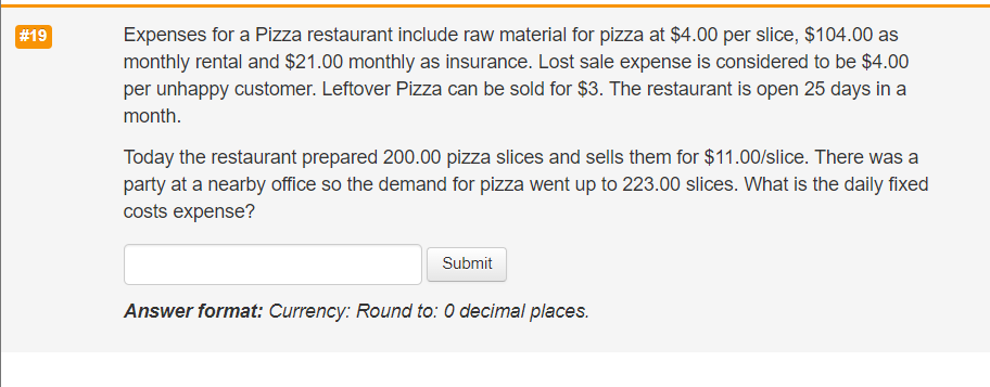 Expenses for a Pizza restaurant include raw