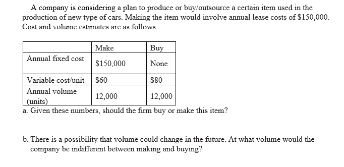 A company is considering a plan to produce or