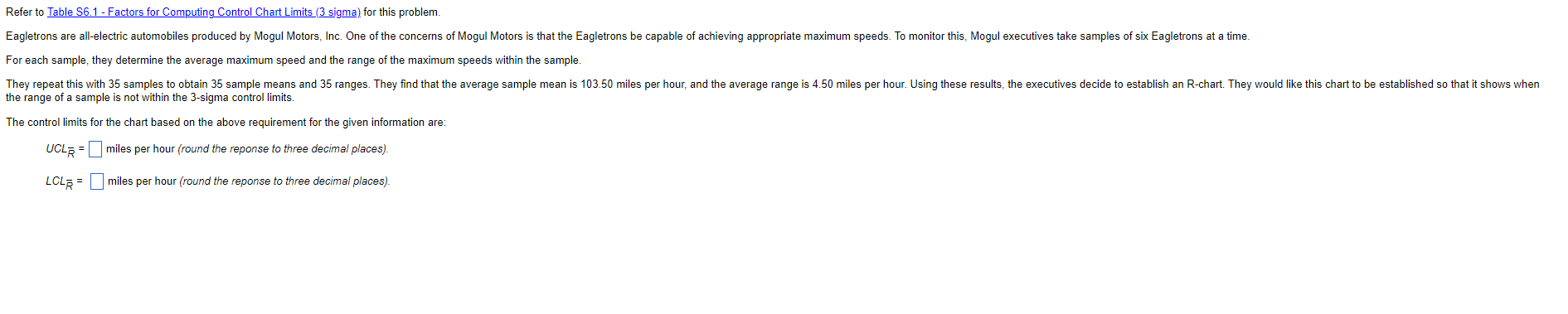 Refer to Table 56.1 - Factors for Computing