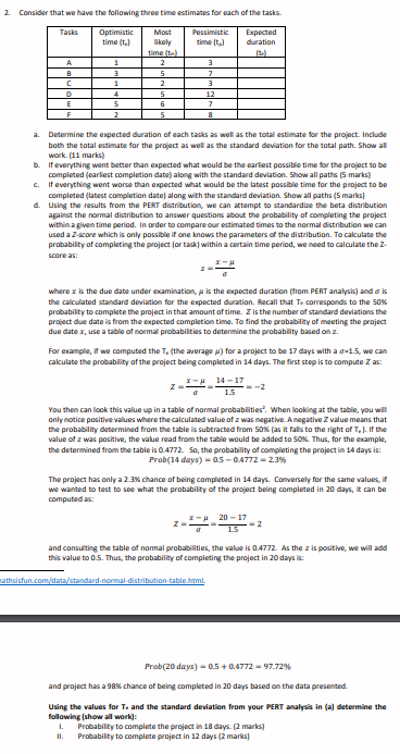 2. Consider that we have the following three time