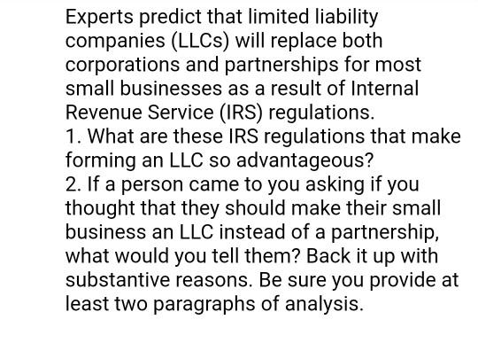 Experts predict that limited liability companies