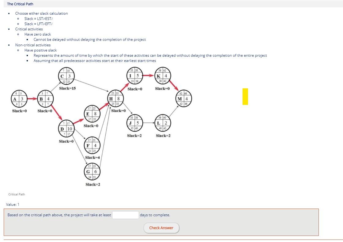The Critical Path . . O Choose either slack