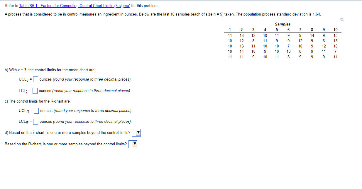 Refer to Table 56.1 - Factors for Computing