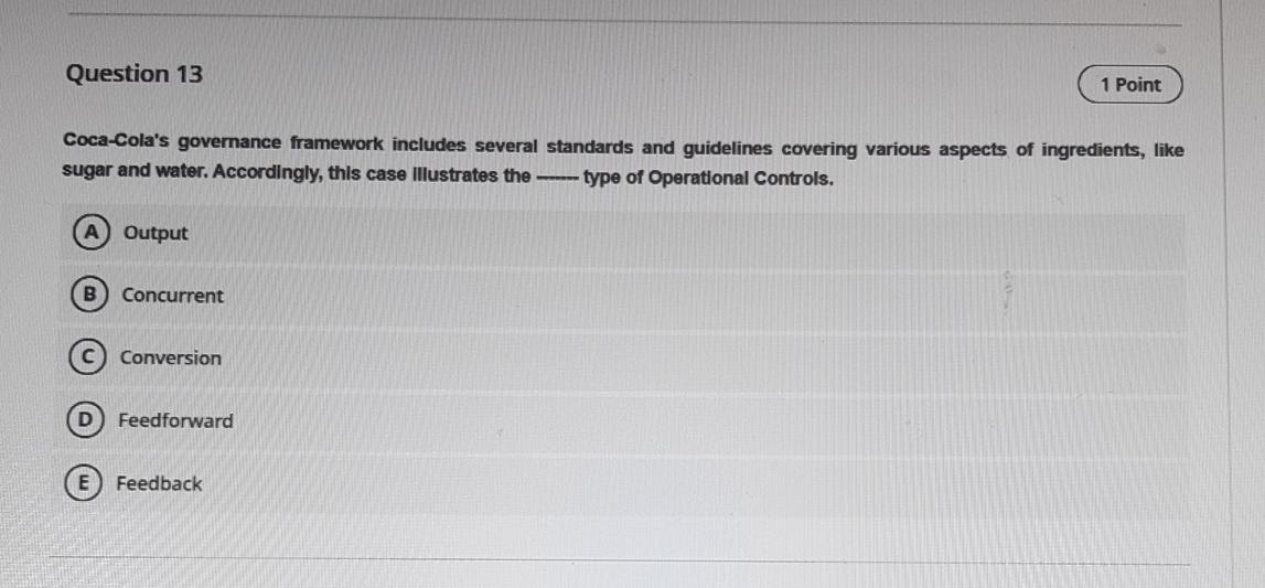 Question 13 1 Point Coca-Cola's governance