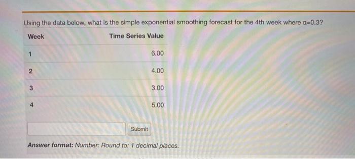 Using the data below, what is the simple