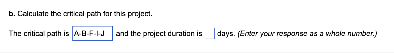 Consider the following data for a project to