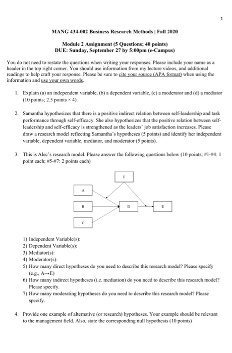 MANG 434-002 Business Research Methods Fall 2020