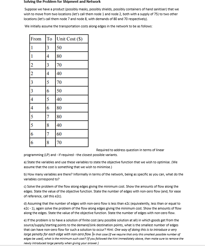 Solving the Problem for Shipment and Network