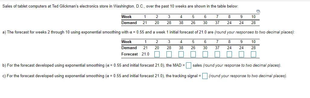Sales of tablet computers at Ted Glickman's