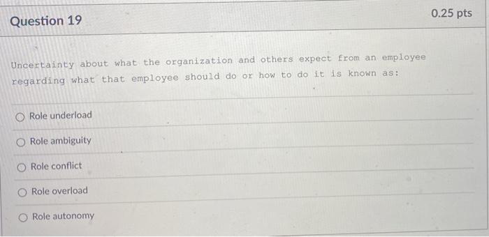 0.25 pts Question 19 Uncertainty about what the