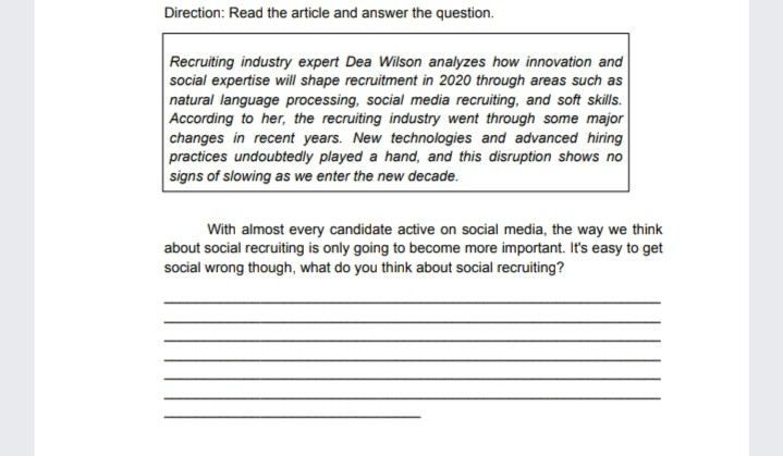 Direction: Read the article and answer the