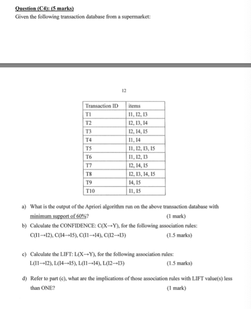 Question (C4): (5 marks) Given the following