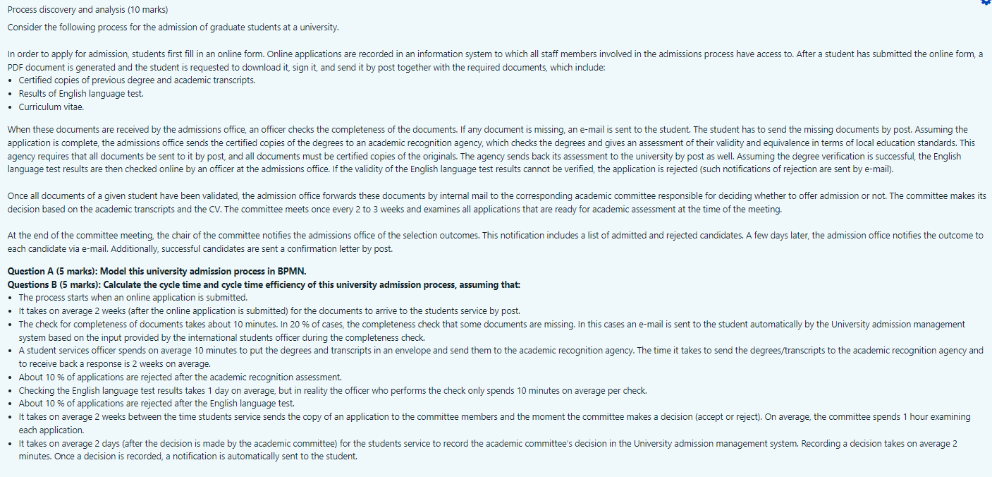 Process discovery and analysis (10 marks)