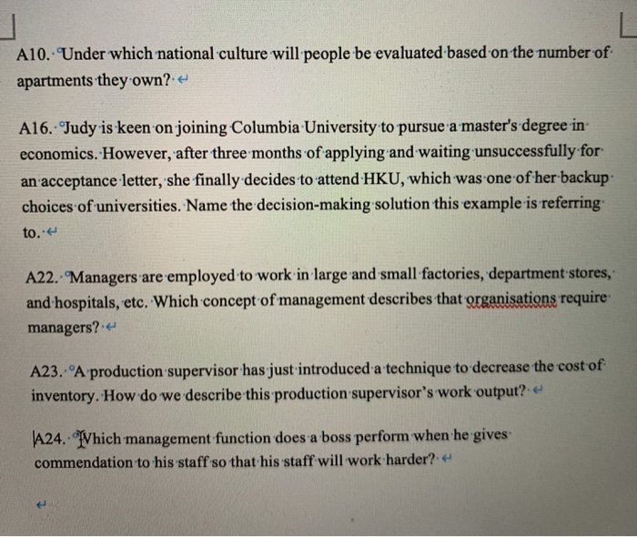 all of those questions. thx A10. Under which