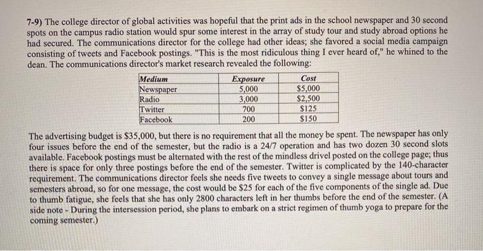 7-9) The college director of global activities