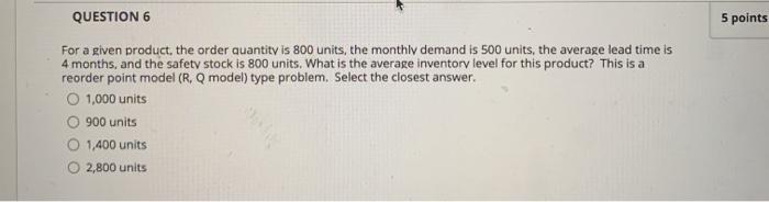 inventory forecast analytic 5 points QUESTION 6