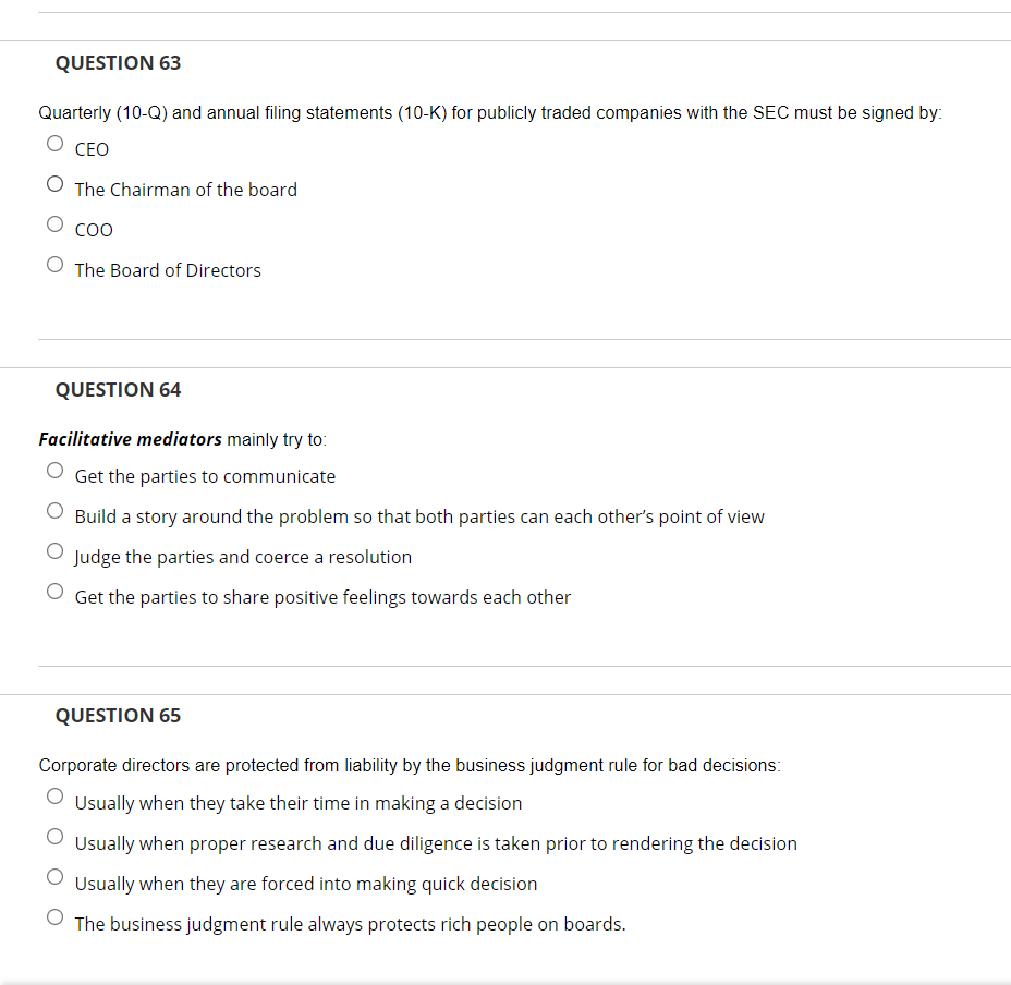 QUESTION 63 Quarterly (10-Q) and annual filing