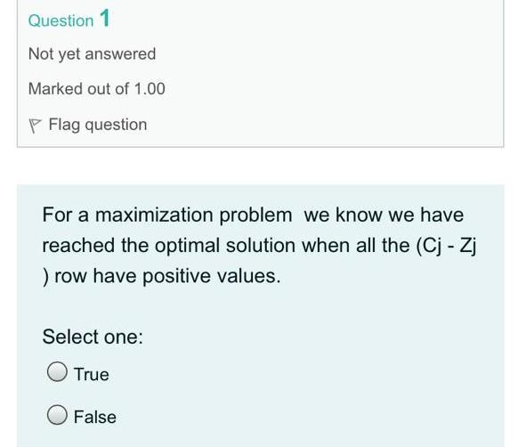 Question 1 Not yet answered Marked out of 1.00